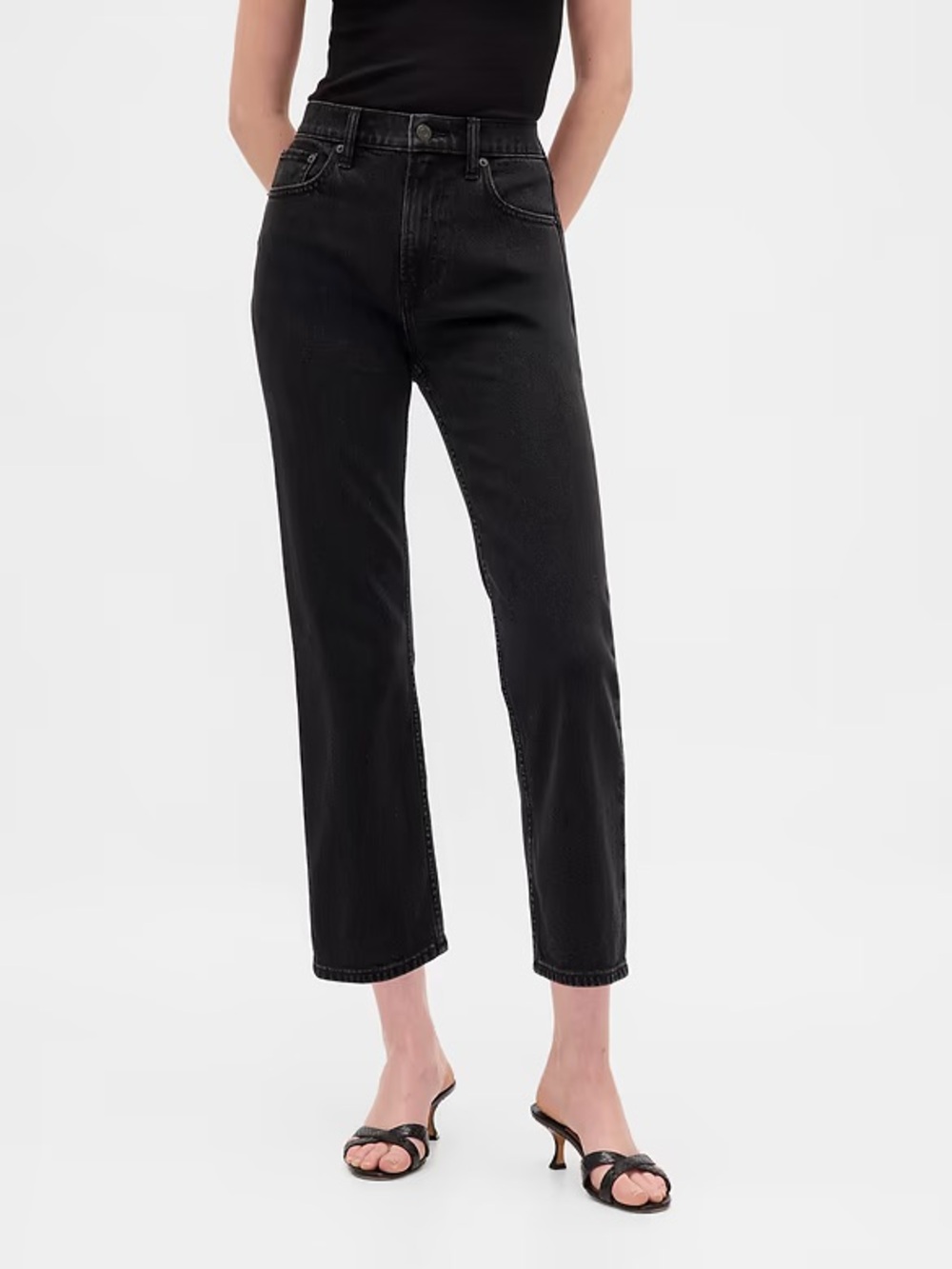 GAP High Rise ’90s Slim Straight Crop BLACK Jeans SIZE 29/8